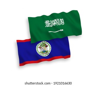 Banderas de olas de tela vectorial nacional de Arabia Saudita y Belice aisladas en fondo blanco. de 1 a 2.