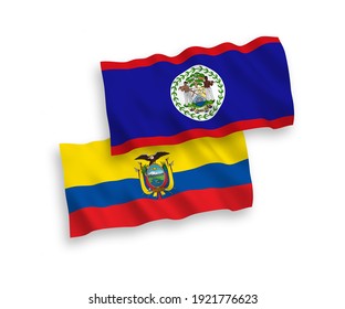 Banderas de ondulación de tela vectorial nacional de Belice y Ecuador aisladas en fondo blanco. de 1 a 2.
