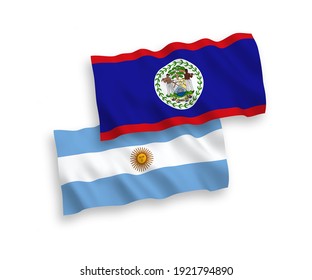 Banderas de ondulación de tela vectorial nacional de Belice y Argentina aisladas en fondo blanco. de 1 a 2.