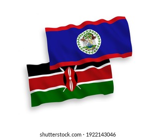Banderas de ondulación de tela vectorial nacional de Belice y Kenia aisladas en fondo blanco. de 1 a 2.