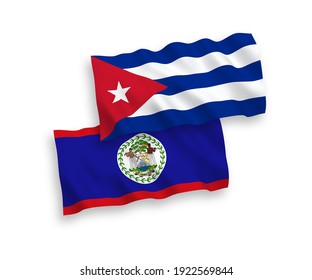 Nationale Vektor-Wellen-Flaggen von Belize und Kuba einzeln auf weißem Hintergrund. 1 bis 2 %.