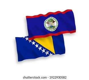 Banderas de ondulación de tela vectorial nacional de Belice y Bosnia y Herzegovina aisladas sobre fondo blanco. de 1 a 2.
