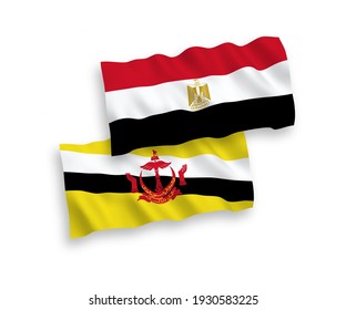 National vector fabric wave flags of Brunei and Egypt isolated on white background. 1 to 2 proportion.