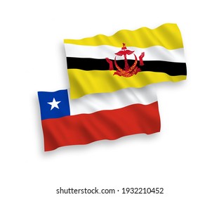 Banderas de ondulación de tela vectorial nacional de Brunei y Chile aisladas en fondo blanco. de 1 a 2.