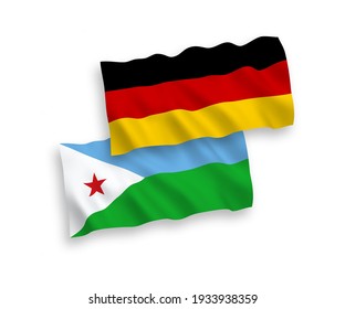 National vector fabric wave flags of Germany and Republic of Djibouti isolated on white background. 1 to 2 proportion.