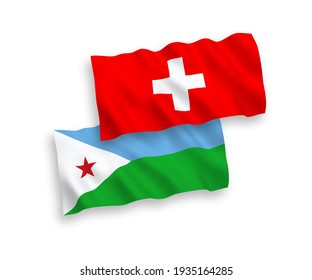 Nationale Vektor-Wellen-Flaggen der Republik Dschibuti und der Schweiz einzeln auf weißem Hintergrund. 1 bis 2 %.
