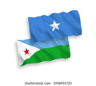 Banderas de olas de tela vectorial nacional de la República de Djibouti y Somalia aisladas sobre fondo blanco. de 1 a 2.