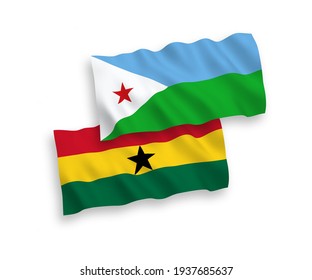 Banderas de olas de tela vectorial nacional de la República de Djibouti y Ghana aisladas en fondo blanco. de 1 a 2.