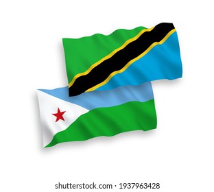 Banderas de olas de tela vectorial nacional de la República de Djibouti y Tanzanía aisladas en fondo blanco. de 1 a 2.