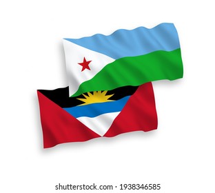 Nationale Vektor-Wellen-Flaggen der Republik Dschibuti, Antigua und Barbuda einzeln auf weißem Hintergrund. 1 bis 2 %.