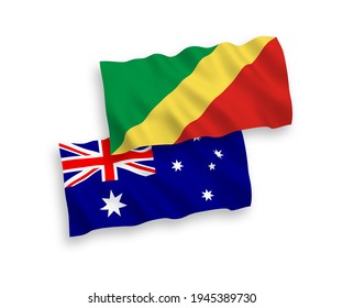 Banderas de olas de tela vectorial nacional de Australia y la República del Congo aisladas en fondo blanco. de 1 a 2.