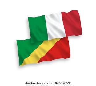 National vector fabric wave flags of Italy and Republic of the Congo isolated on white background. 1 to 2 proportion.