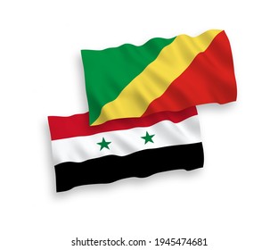 Banderas de olas de tela vectorial nacional de la República del Congo y Siria aisladas de fondo blanco. de 1 a 2.
