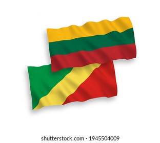 National vector fabric wave flags of Lithuania and Republic of the Congo isolated on white background. 1 to 2 proportion.