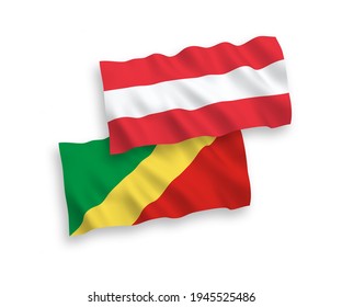 Nationale Vektor-Wellen-Flaggen von Österreich und der Republik Kongo einzeln auf weißem Hintergrund. 1 bis 2 %.