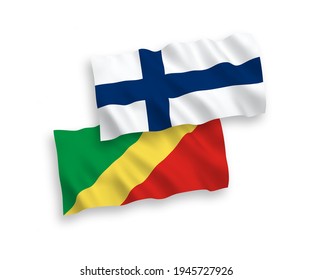 National vector fabric wave flags of Finland and Republic of the Congo isolated on white background. 1 to 2 proportion.