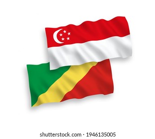Banderas de olas de tela vectorial nacional de la República del Congo y Singapur aisladas en fondo blanco. de 1 a 2.