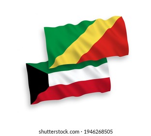 Banderas de olas de tela vectorial nacional de la República del Congo y Kuwait aisladas en fondo blanco. de 1 a 2.