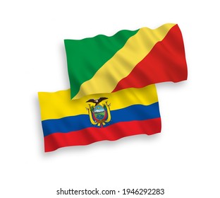 National vector fabric wave flags of Republic of the Congo and Ecuador isolated on white background. 1 to 2 proportion.