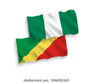National vector fabric wave flags of Republic of the Congo and Nigeria isolated on white background. 1 to 2 proportion.