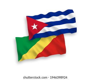 Banderas de olas de tela vectorial nacional de la República del Congo y Cuba aisladas en fondo blanco. de 1 a 2.
