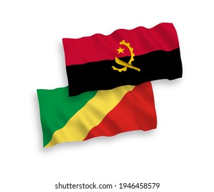 National vector fabric wave flags of Republic of the Congo and Angola isolated on white background. 1 to 2 proportion.