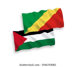 Banderas de la República del Congo y Palestina aisladas de fondo blanco con tela vectorial nacional. de 1 a 2.