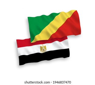 Banderas de olas de tela vectorial nacional de la República del Congo y Egipto aisladas en fondo blanco. de 1 a 2.