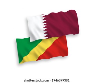 Banderas de olas de tela vectorial nacional de la República del Congo y Qatar aisladas en fondo blanco. de 1 a 2.