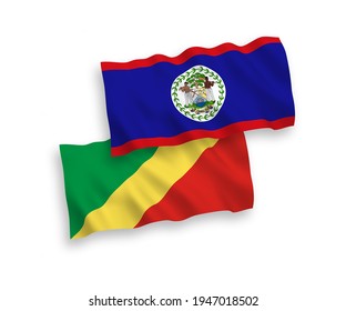 National vector fabric wave flags of Republic of the Congo and Belize isolated on white background. 1 to 2 proportion.