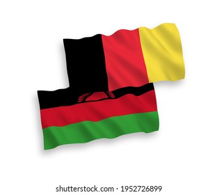 National vector fabric wave flags of Malawi and Belgium isolated on white background. 1 to 2 proportion.