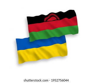 National vector fabric wave flags of Malawi and Ukraine isolated on white background. 1 to 2 proportion.