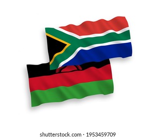 Banderas de olas de tela vectorial nacional de Malawi y la República de Sudáfrica aisladas en fondo blanco. de 1 a 2.