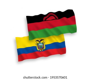 Banderas de olas de tela vectorial nacional de Malawi y Ecuador aisladas en fondo blanco. de 1 a 2.