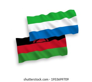 Nationale Vektor-Wellen-Flaggen von Malawi und Sierra Leone einzeln auf weißem Hintergrund. 1 bis 2 %.