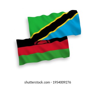 Banderas de olas de tela vectorial nacional de Malawi y Tanzania aisladas en fondo blanco. de 1 a 2.