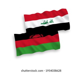 Banderas de olas de tela vectorial nacional de Malawi e Iraq aisladas en fondo blanco. de 1 a 2.