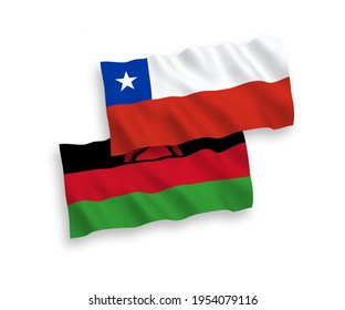 Nationale Vektorgrafik-Wellenflags von Malawi und Chile einzeln auf weißem Hintergrund. 1 bis 2 %.