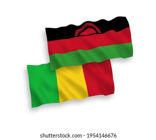 Banderas de olas de tela vectorial nacional de Malawi y Mali aisladas en fondo blanco. de 1 a 2.
