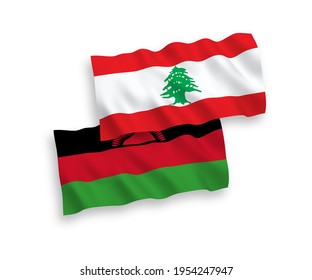 Nationale Vektor-Wellen-Flaggen von Malawi und Libanon einzeln auf weißem Hintergrund. 1 bis 2 %.