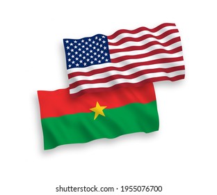 National vector fabric wave flags of Burkina Faso and USA isolated on white background. 1 to 2 proportion.