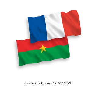 National vector fabric wave flags of France and Burkina Faso isolated on white background. 1 to 2 proportion.