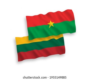 National vector fabric wave flags of Lithuania and Burkina Faso isolated on white background. 1 to 2 proportion.