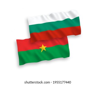 National vector fabric wave flags of Bulgaria and Burkina Faso isolated on white background. 1 to 2 proportion.