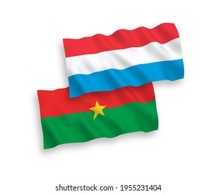 Banderas de olas de tela vectorial nacional de Burkina Faso y Luxemburgo aisladas en fondo blanco. de 1 a 2.