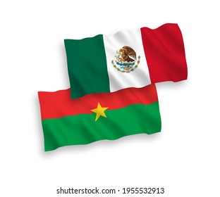 Nationale Vektor-Wellen-Flaggen von Mexiko und Burkina Faso einzeln auf weißem Hintergrund. 1 bis 2 %.