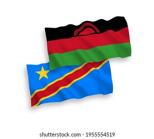 Nationale Vektor-Wellen-Flaggen von Malawi und der Demokratischen Republik Kongo einzeln auf weißem Hintergrund. 1 bis 2 %.