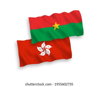 Banderas de olas de tela vectorial nacional de Burkina Faso y Hong Kong aisladas en fondo blanco. de 1 a 2.