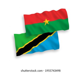 Banderas de olas de tela vectorial nacional de Burkina Faso y Tanzania aisladas en fondo blanco. de 1 a 2.