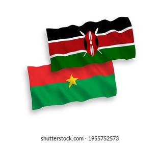 Banderas de olas de tela vectorial nacional de Burkina Faso y Kenia aisladas en fondo blanco. de 1 a 2.